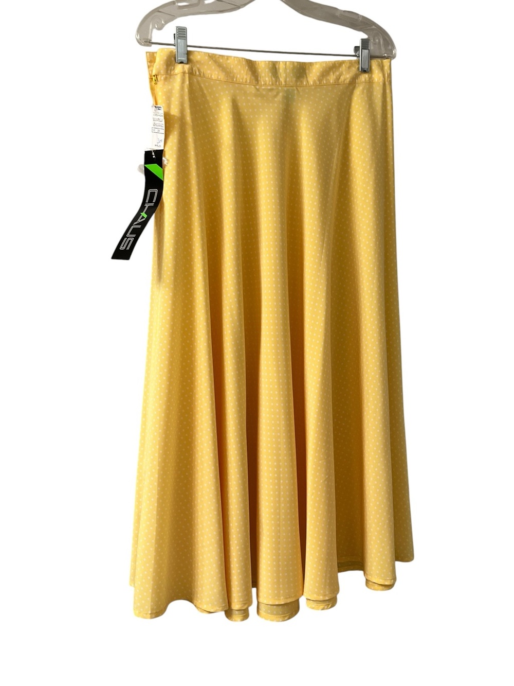 Vintage Chaus Yellow White Polka Dot A-Line Midi Skirt 33" Semi Sheer Size 14